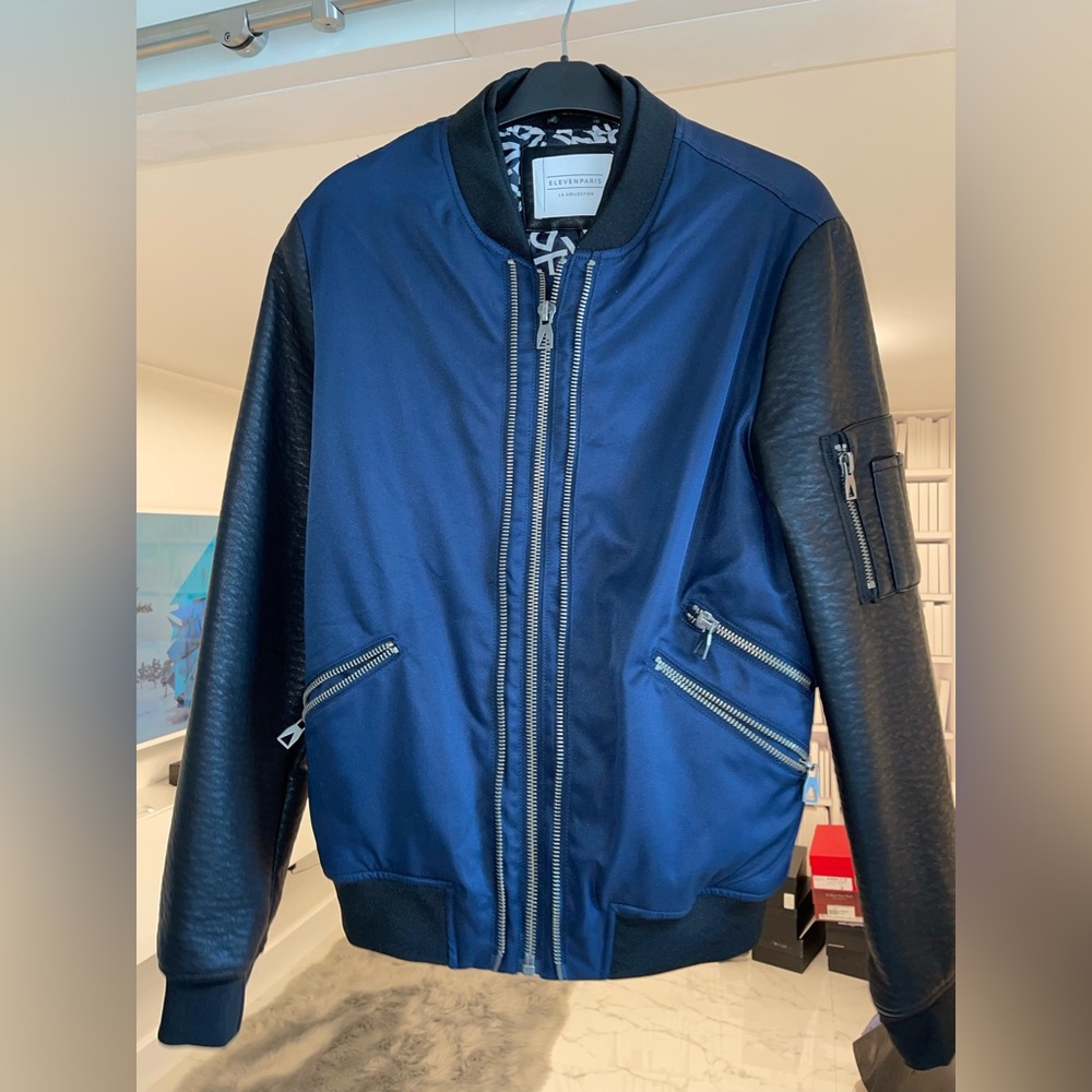 Eleven Paris Navy Blue W/ Black Sleeves Bomber Jacket